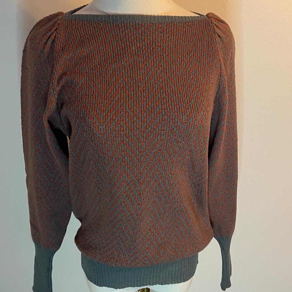Vintage 70s Irka   Silk Sweater in Chevron Pattern Size Small